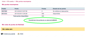 Como transformar los puntos en un vale